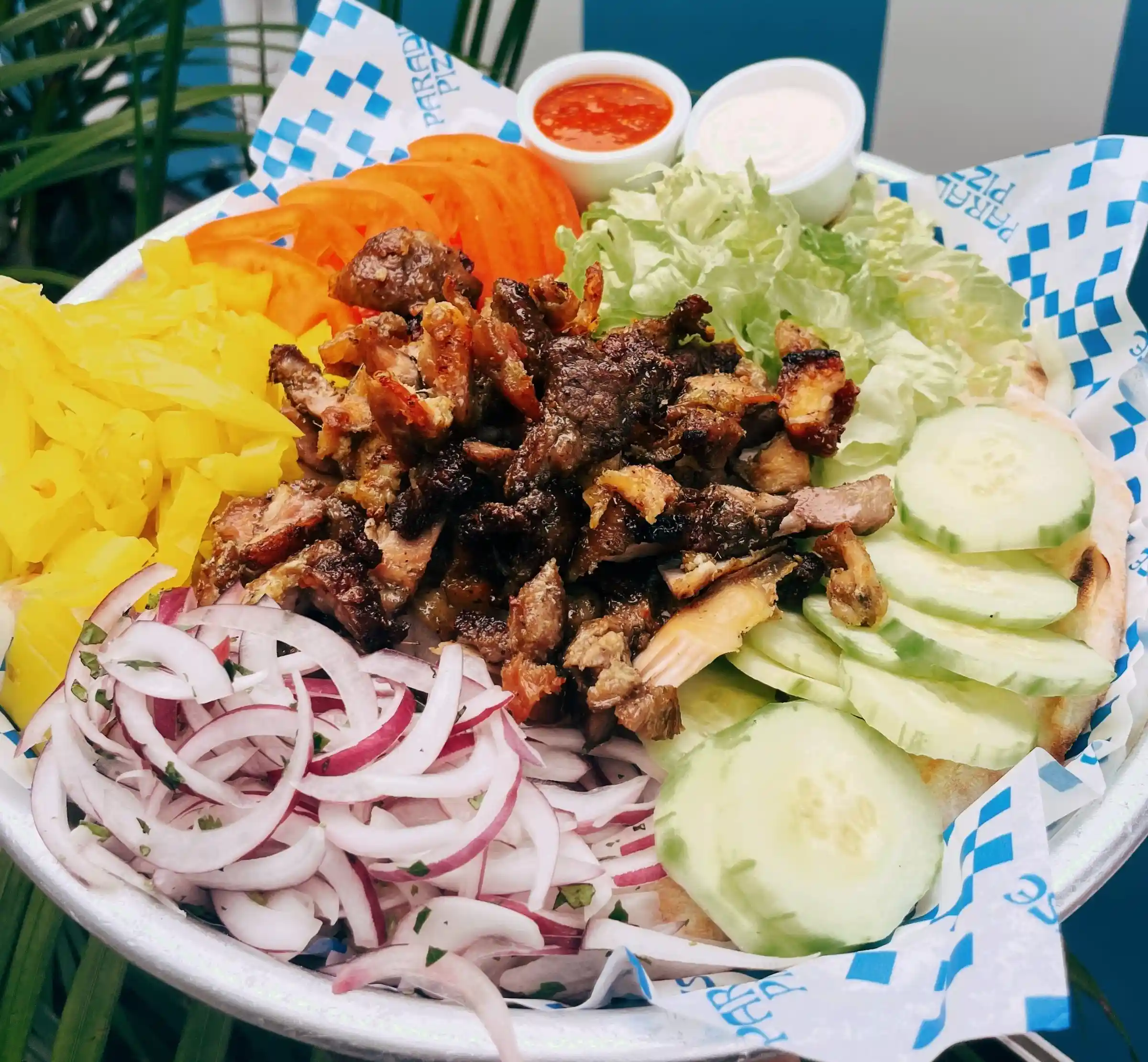 Chicken Shawarma and Mezzeh Platter