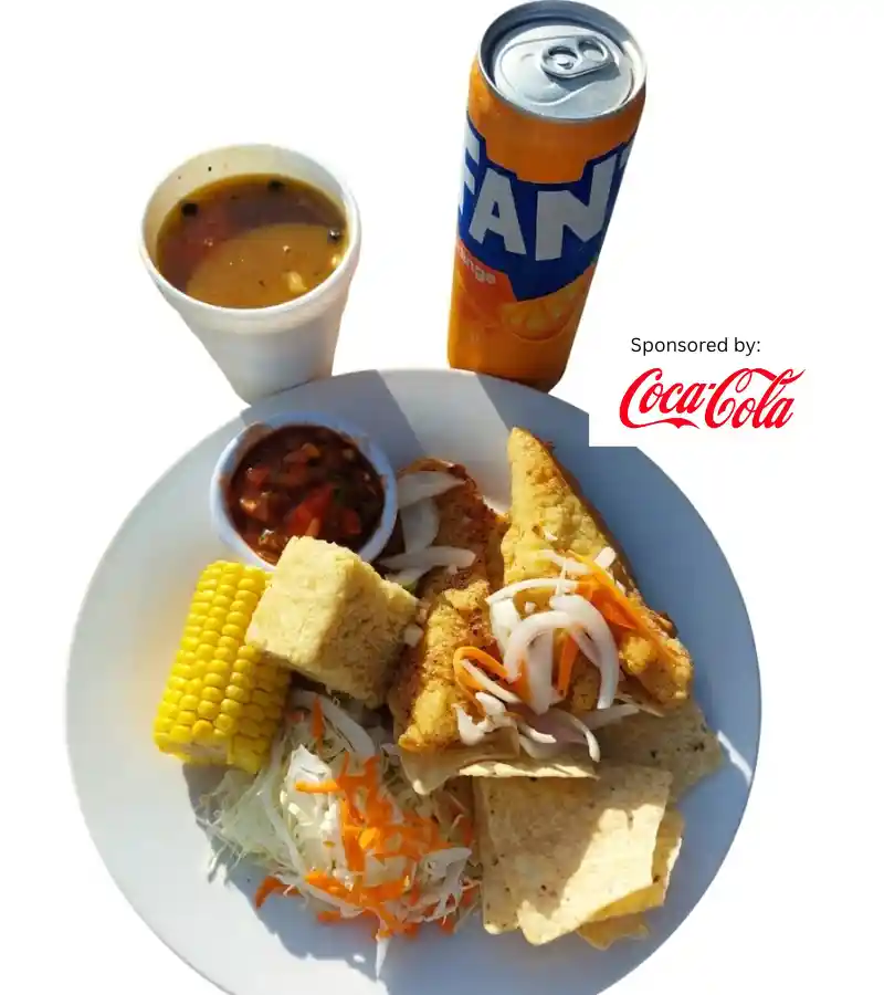 Fish Corn Chips Soup With Soda