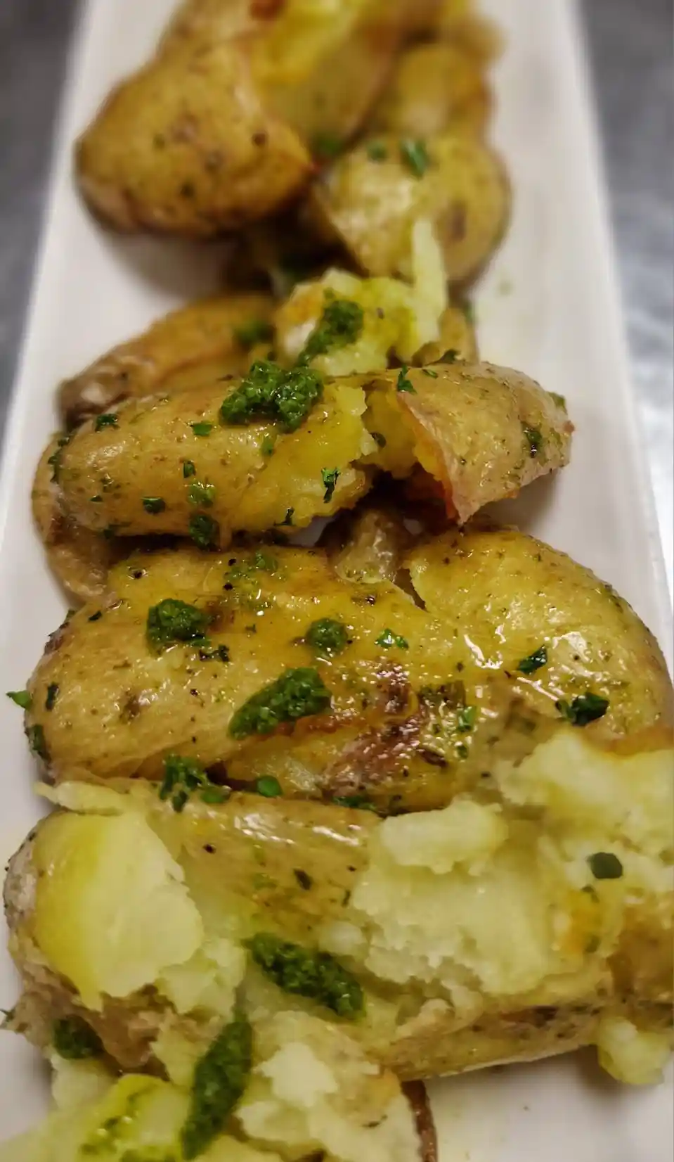Smashed roast fingerling potatoes